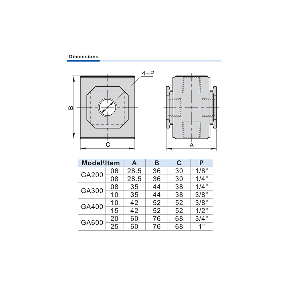 GA60020T AIRTAC DIVERTER BLOCK<BR>GA600 (DB) SERIES 3/4" NPT